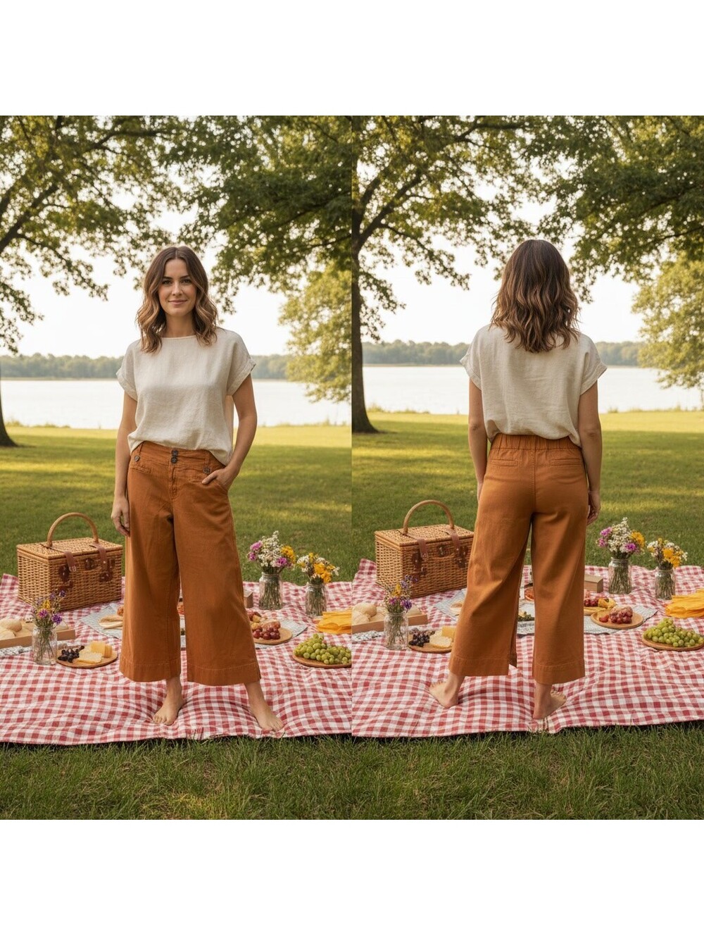 1960 - Beautiful Soul Women's Wide Leg Crop Pants Size 16 Rust Orange